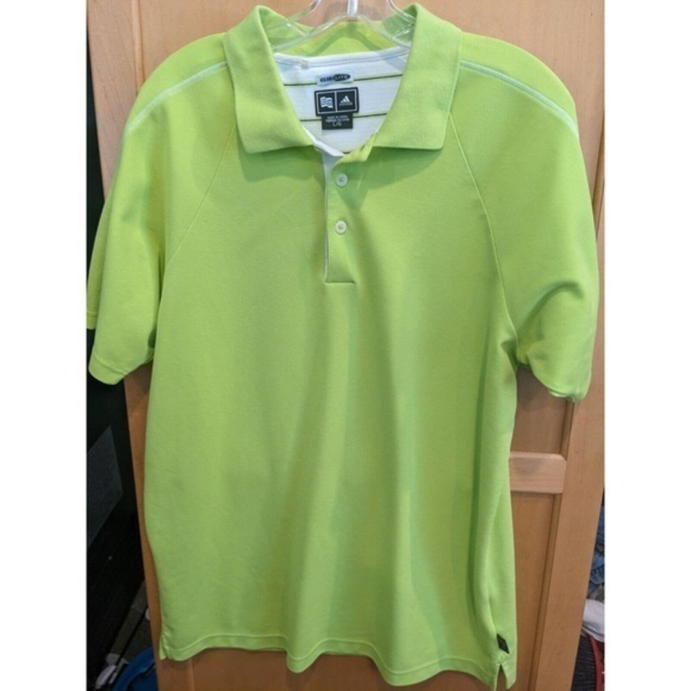 Adidas Golf Polo Shirt Men Large Green‎ Neon Short Sleeve 1/4 button